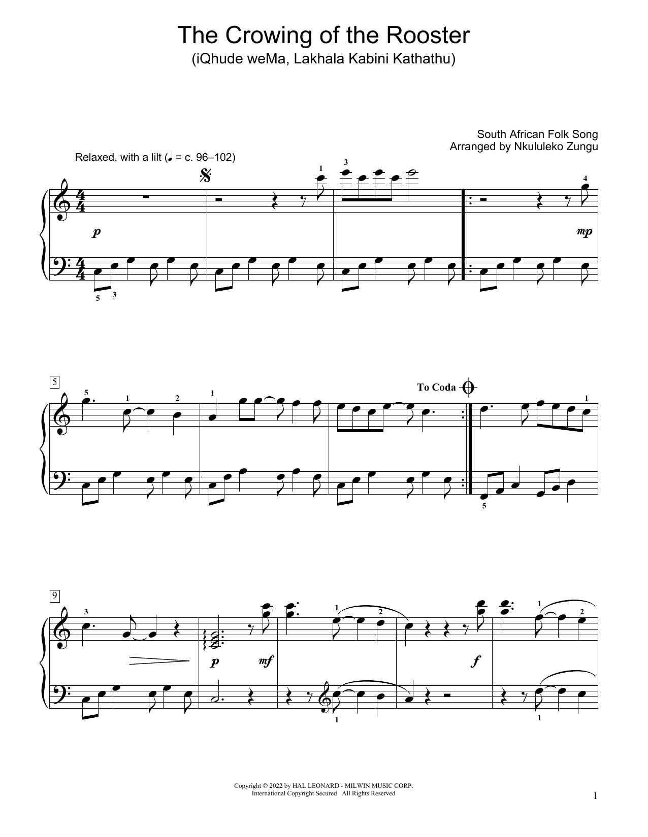 Produktbild zu: The Crowing Of The Rooster (Iqhude Wema, Lakhala Kabini Kathathu) (arr. Nkululeko Zungu)