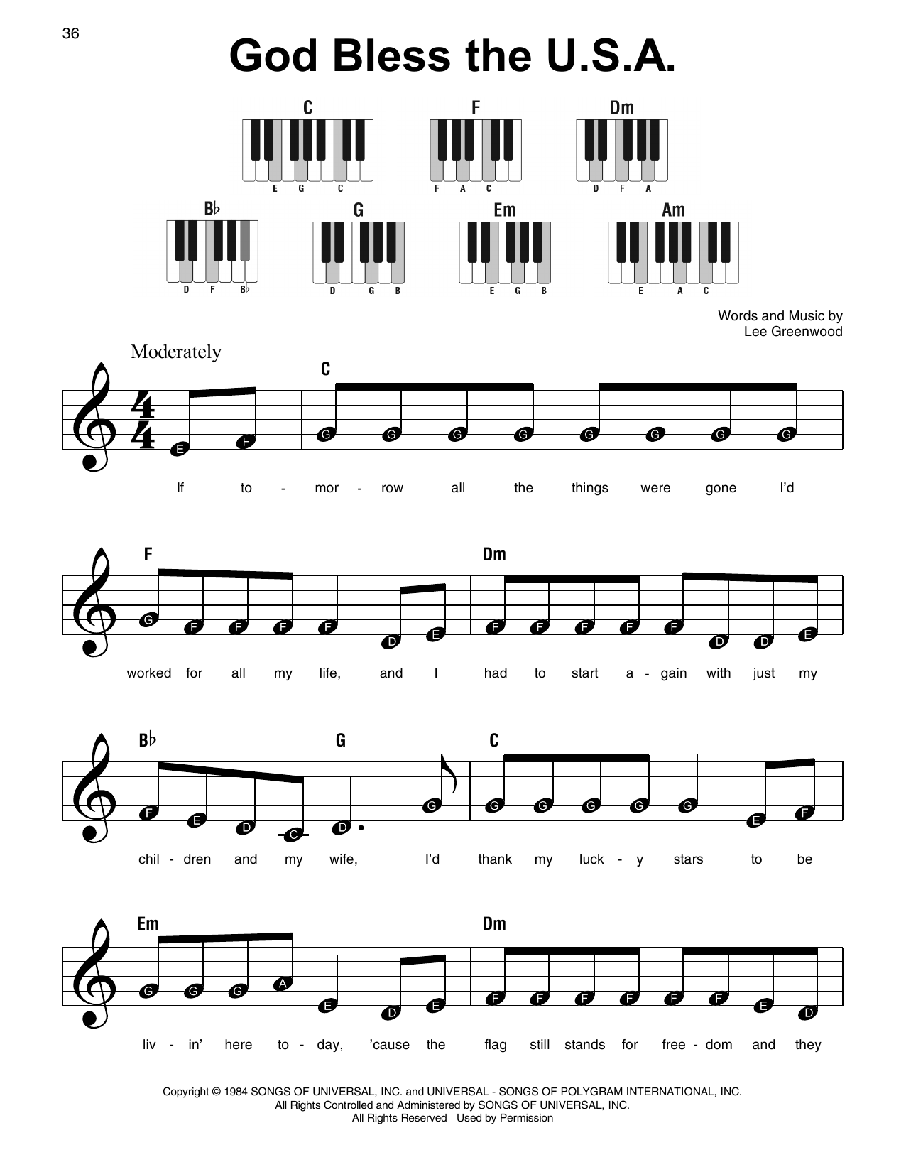 Produktgalerie: Seite 1 von 1 God Bless The U.S.A., Lee Greenwood, Klavier