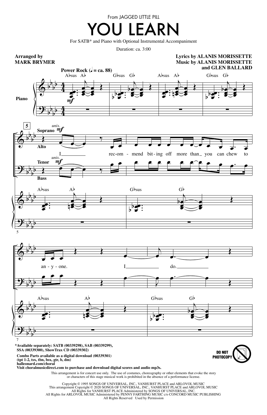 Produktbild zu: You Learn (from Jagged Little Pill) (arr. Mark Brymer)