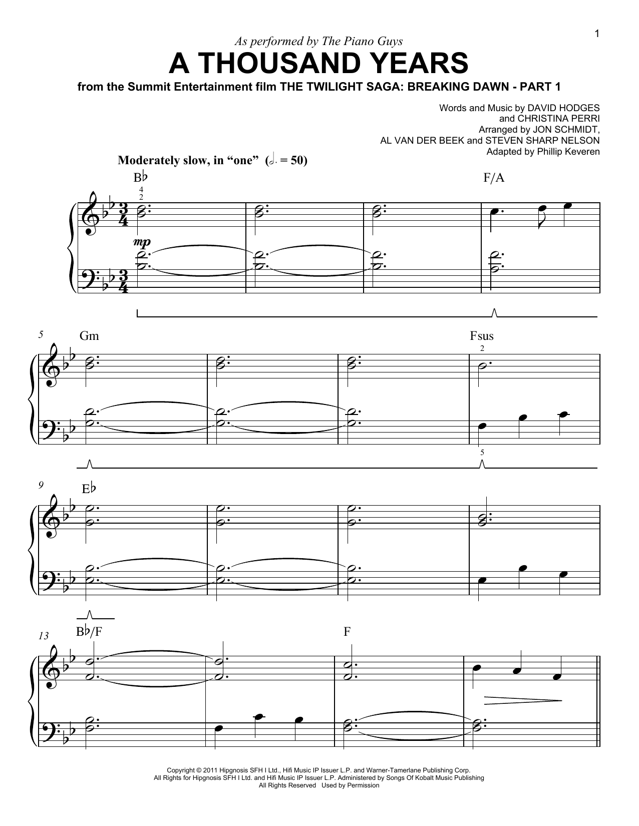 Produktbild zu: A Thousand Years (arr. Phillip Keveren)