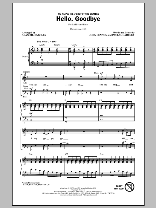 Produktbild zu: Hello, Goodbye (arr. Alan Billingsley)