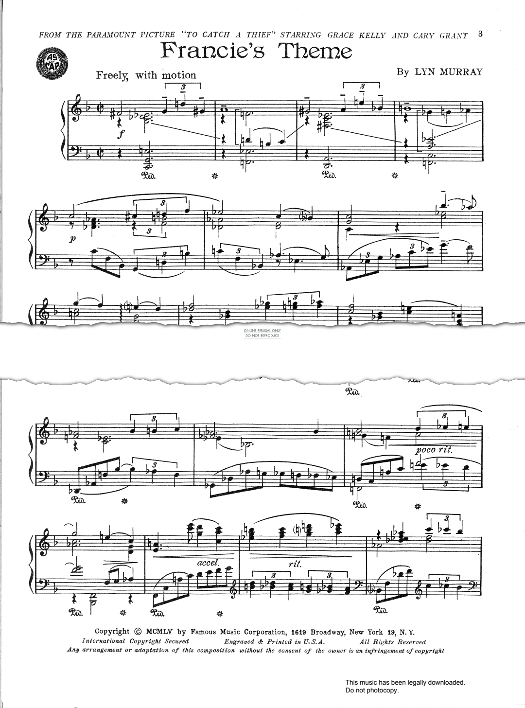 Produktbild zu: Francie's Theme (from 'To Catch A Thief')