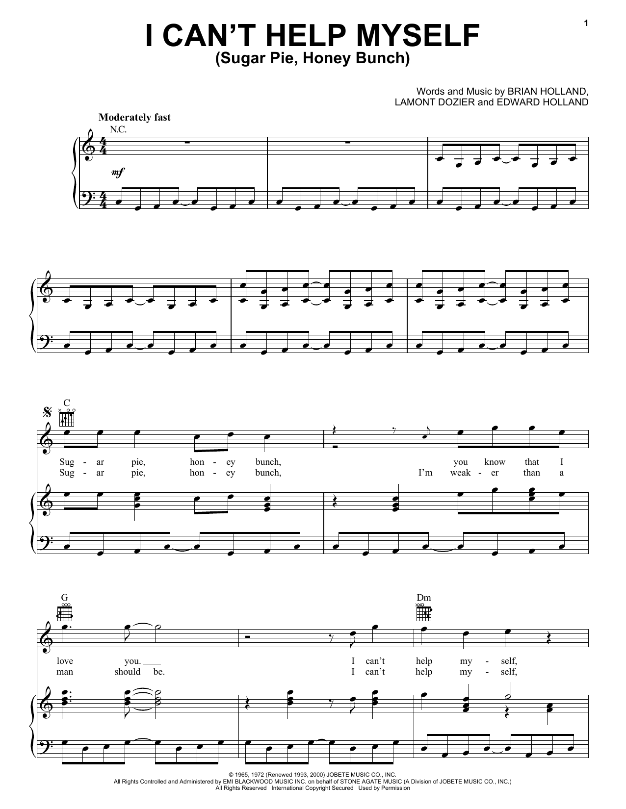 Produktgalerie: Seite 1 von 1 I Can't Help Myself (Sugar Pie, Honey Bunch), The Four Tops, Gesang, Gitarre, Klavier