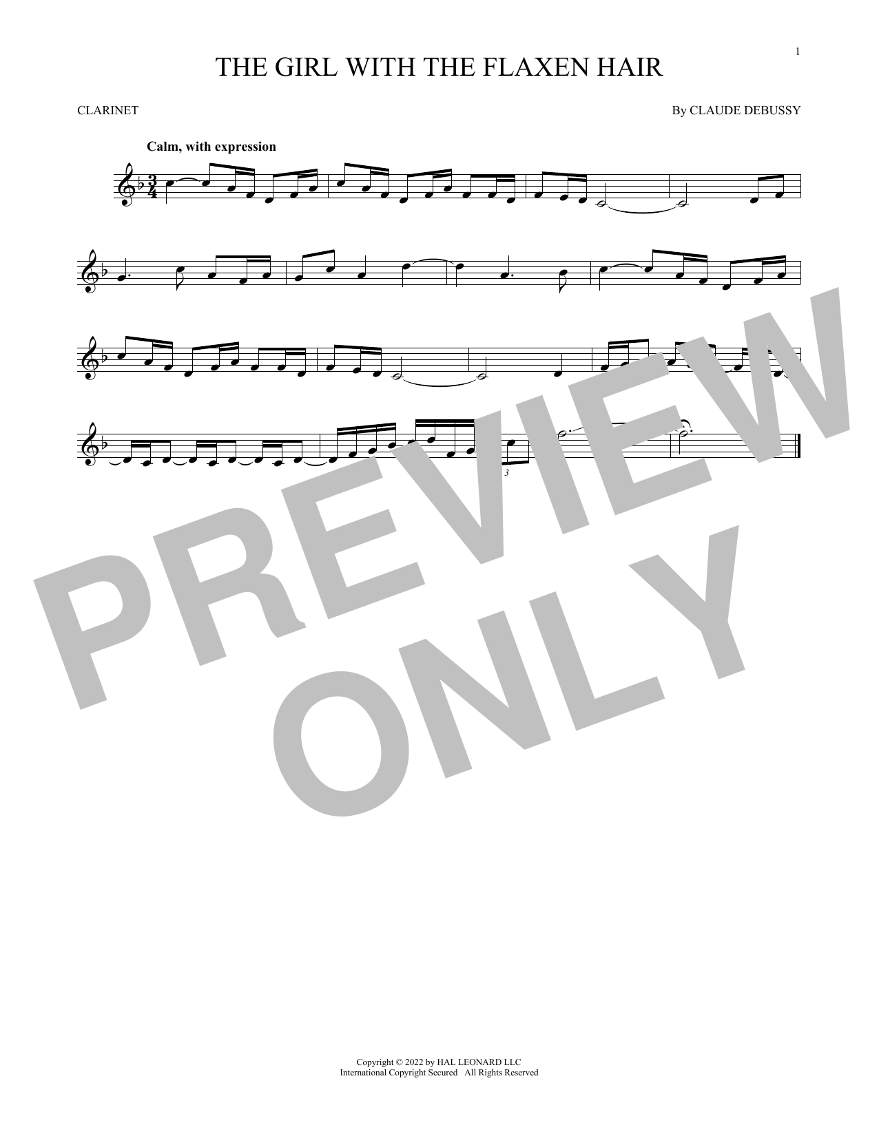 Product gallery: Page 1 of 1 La Fille Aux Cheveux De Lin (The Girl With The Flaxen Hair), Claude Debussy