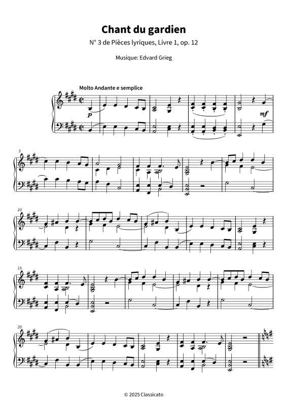 Product gallery: Page 1 of 6 Chant du gardien - N° 3 de Pièces lyriques, Livre 1, op. 12, , Piano Solo