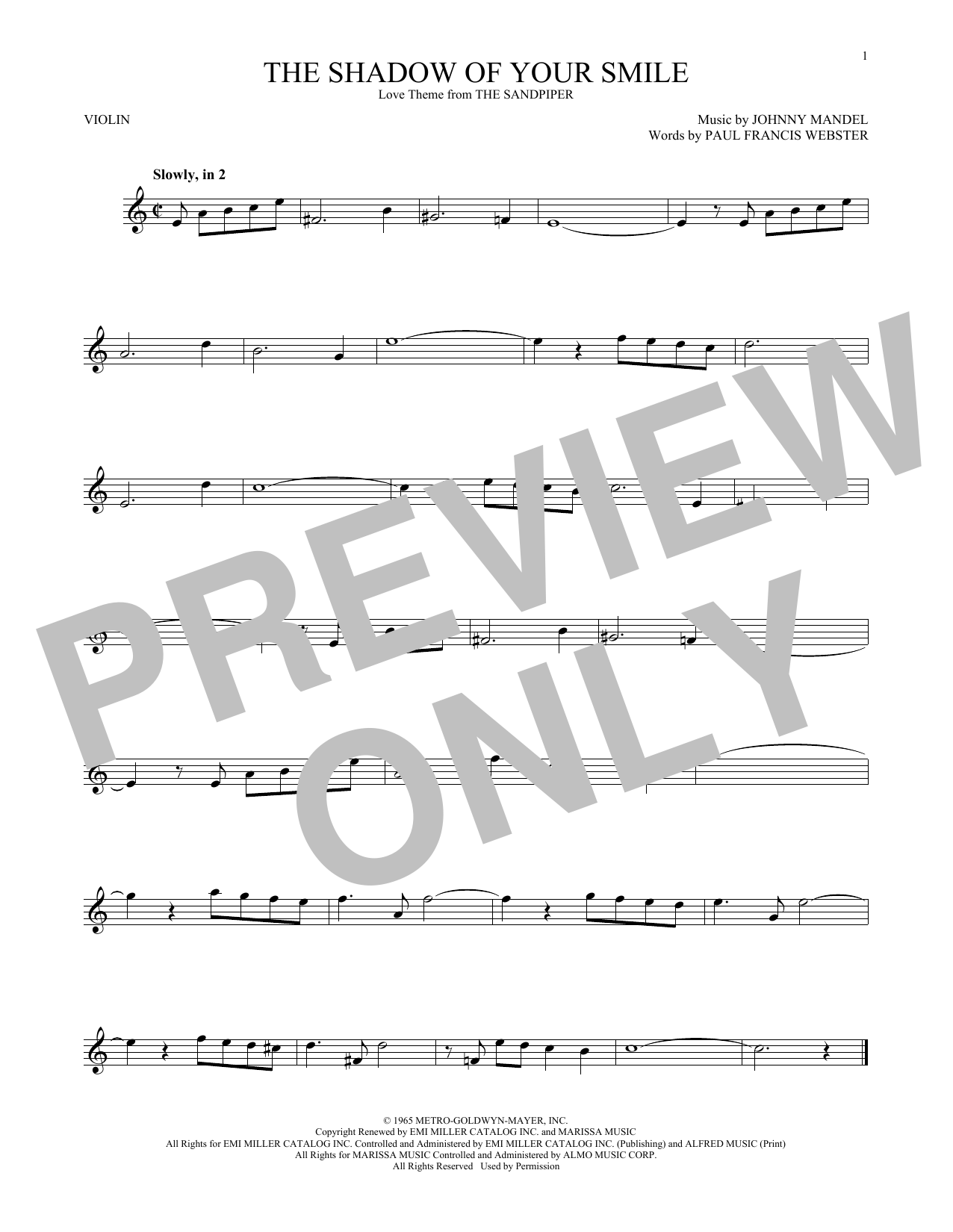 Product gallery: Page 1 of 1 The Shadow Of Your Smile, Johnny Mandel