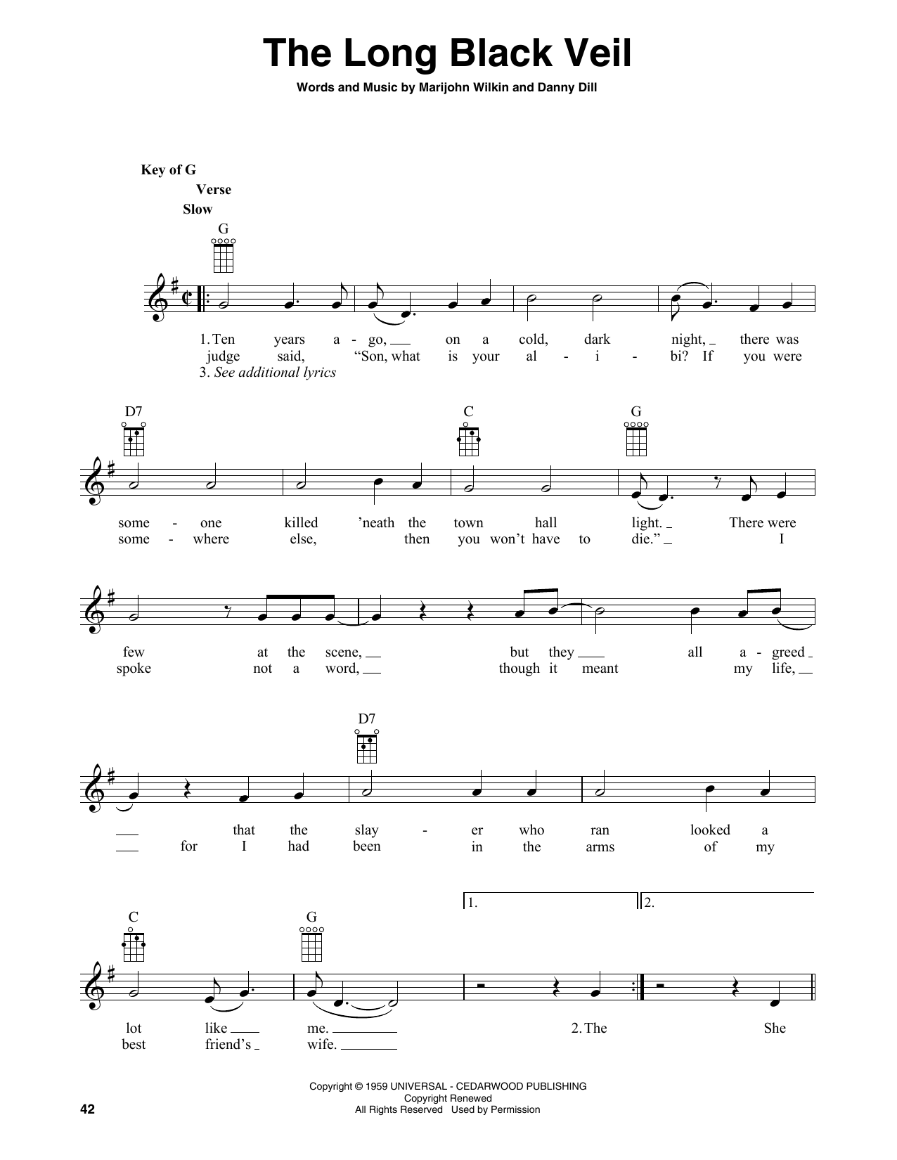 Product gallery: Page 1 of 1 The Long Black Veil (arr. Fred Sokolow), Lefty Frizzell