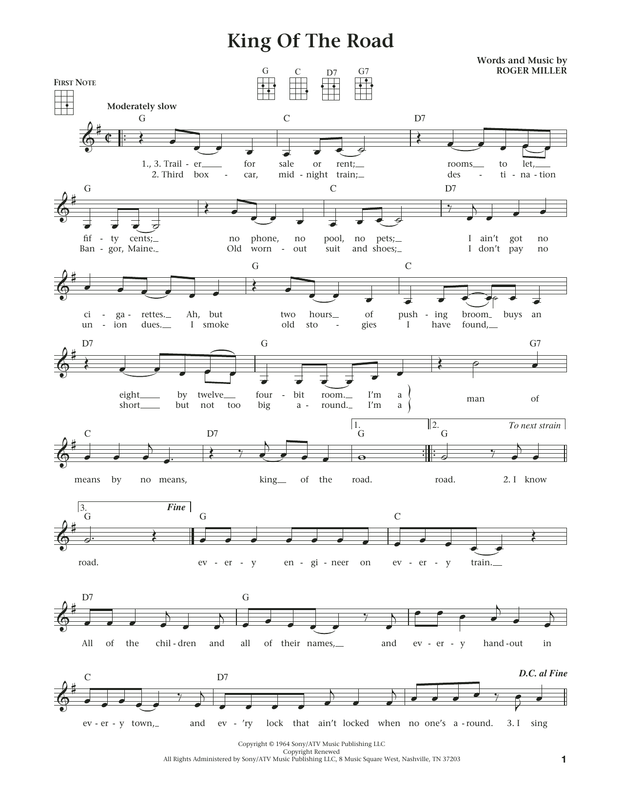 Product gallery: Page 1 of 1 King Of The Road (from The Daily Ukulele) (arr. Liz and Jim Beloff), Roger Miller