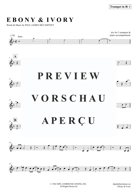 Produktgalerie: Seite 9 von 11 Ebony And Ivory, McCartney, Paul/Wonder, Stevie, (Trompeten Trio + Klavier)