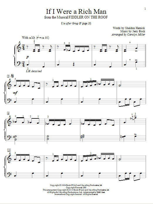 Product picture to: If I Were A Rich Man (from Fiddler On The Roof) (arr. Carolyn Miller)