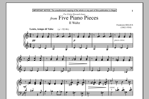 Product gallery: Page 1 of 1 Five Piano Pieces, II. Waltz, Frederick Delius