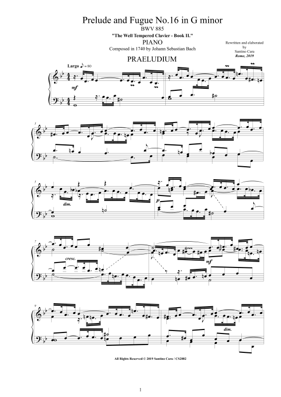 Product picture to: Prelude and Fugue in G minor BWV 885Johann Sebastian Bach