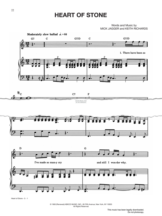 Produktgalerie: Seite 1 von 1 Heart Of Stone, The Rolling Stones, Gesang, Gitarre, Klavier