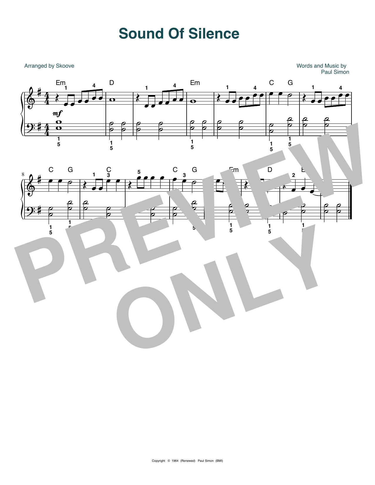 Produktgalerie: Seite 1 von 1 The Sound Of Silence (arr. Skoove), Simon & Garfunkel, Klavier