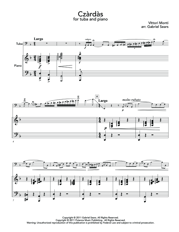 Product gallery: Page 1 of 11 Czardas, , (tuba and piano)