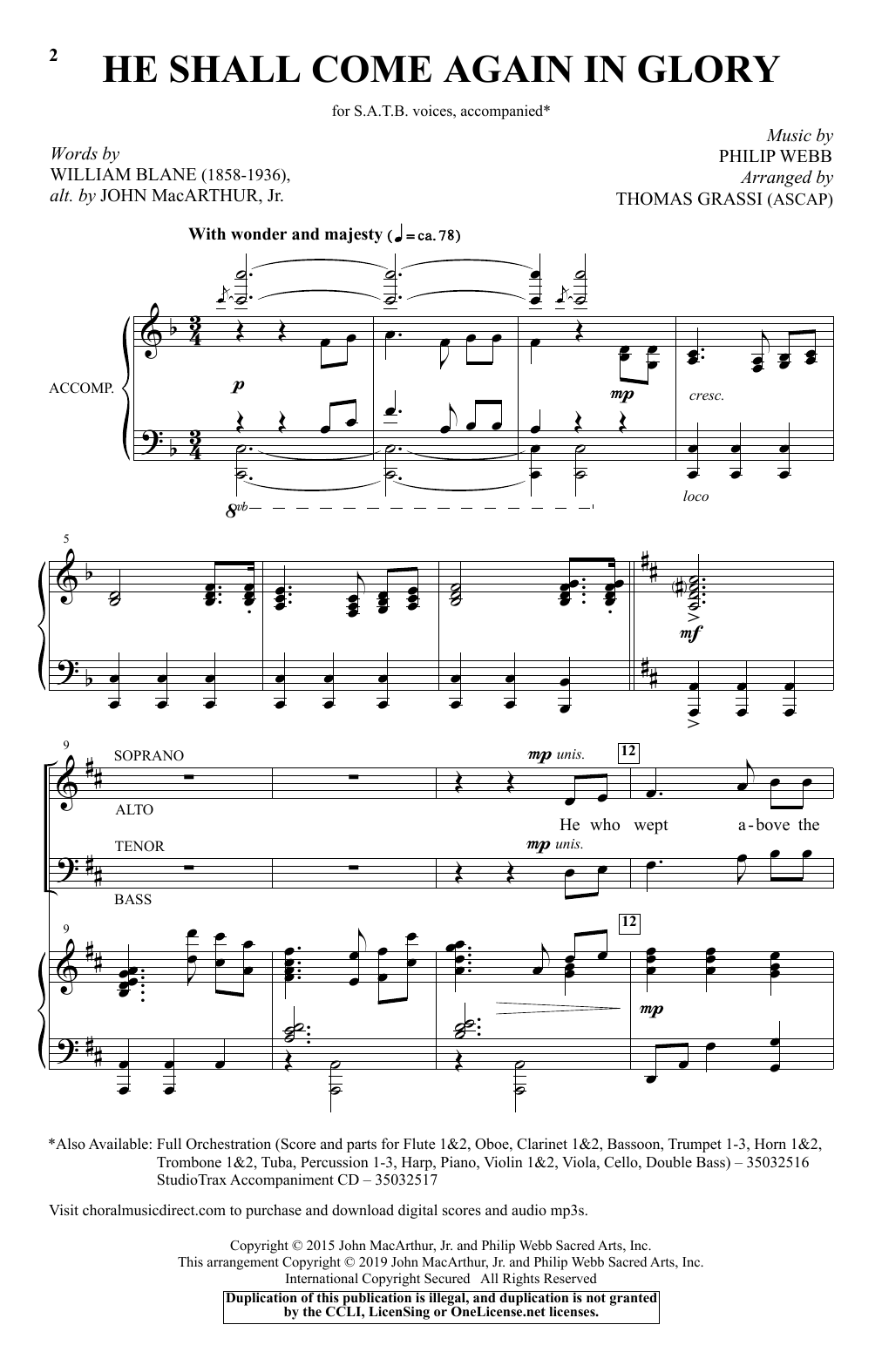 Produktbild zu: He Shall Come Again In Glory (arr. Thomas Grassi)