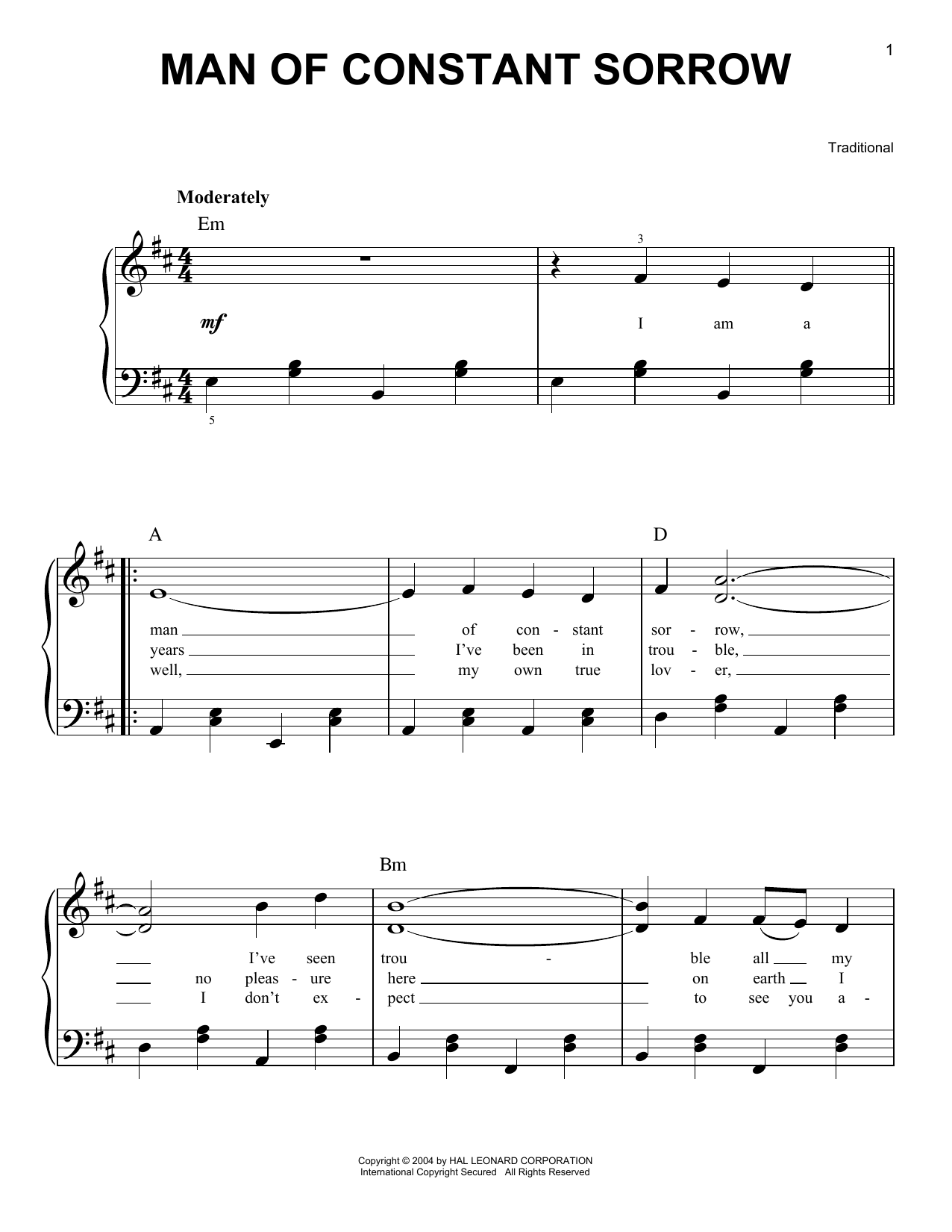 Produktgalerie: Seite 1 von 1 Man Of Constant Sorrow, Traditional, Klavier