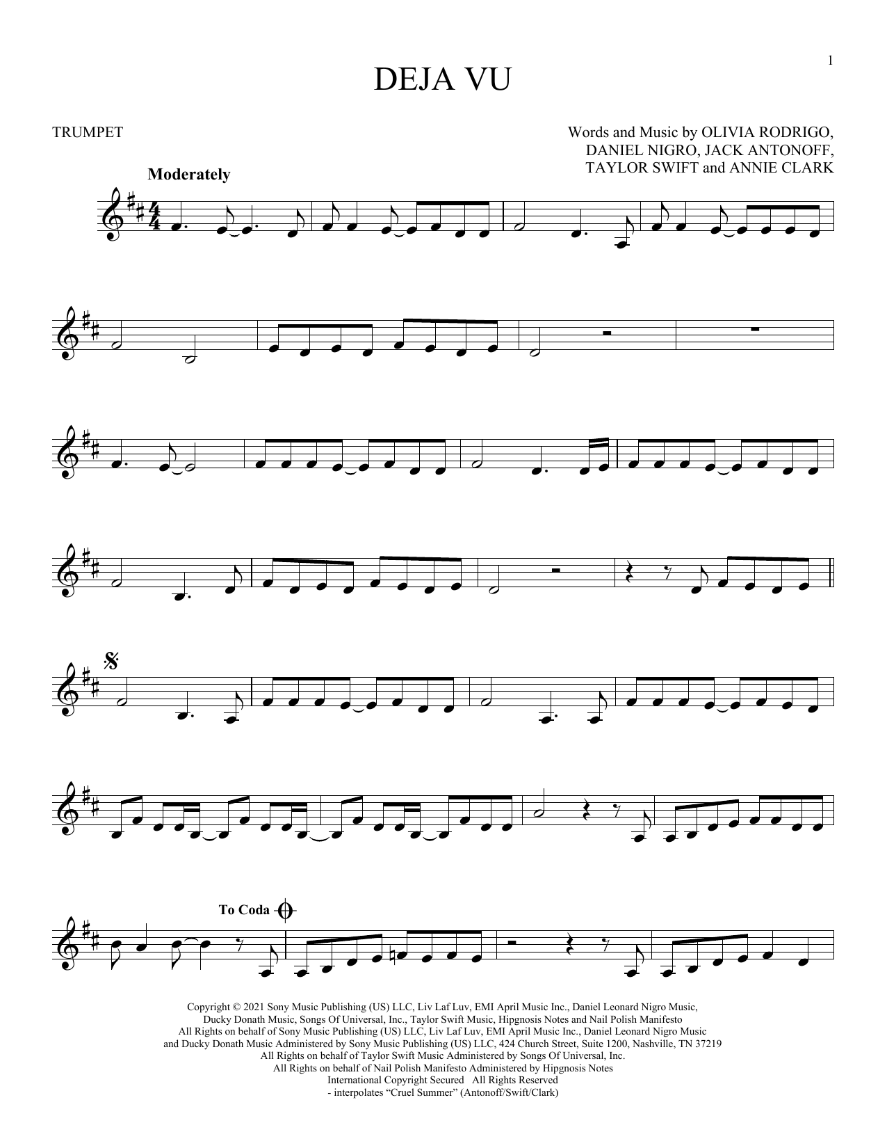 Produktgalerie: Seite 1 von 1 deja vu, Olivia Rodrigo, Trompete