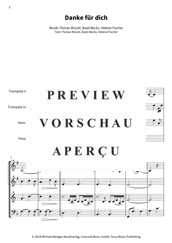 Produktgalerie: Seite 5 von 11 Danke für dich, Helene Fischer, (Blechbläser Quartett)