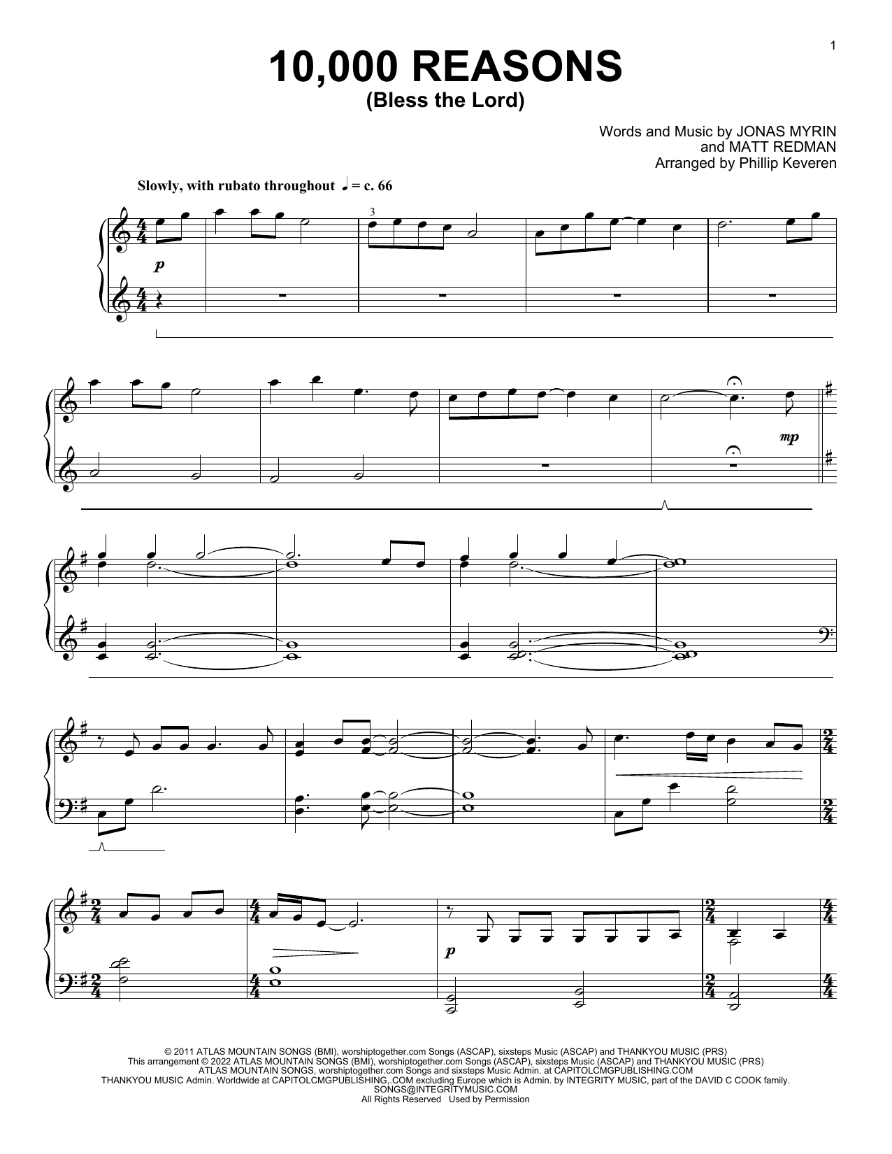 Product picture to: 10,000 Reasons (Bless The Lord) (arr. Phillip Keveren)