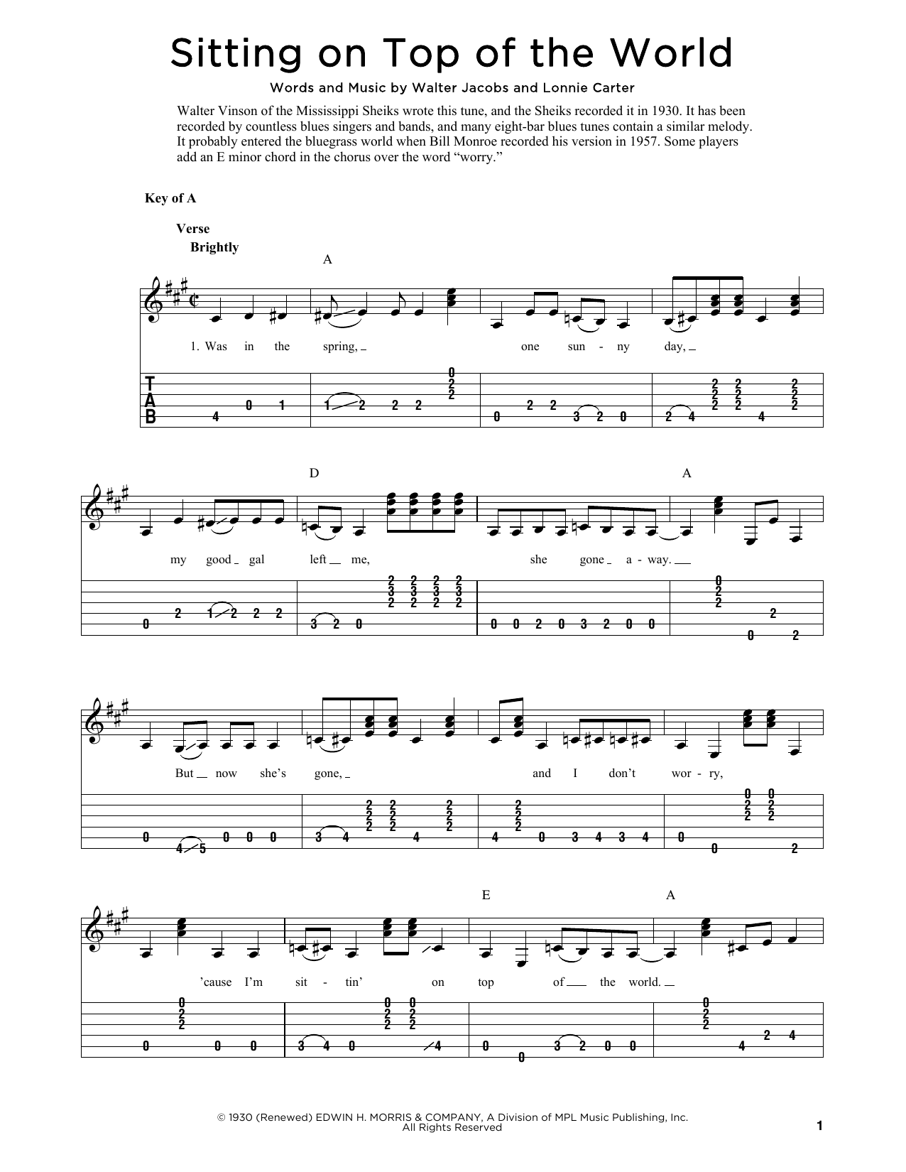 Produktgalerie: Seite 1 von 1 Sitting On Top Of The World (arr. Fred Sokolow), John Duffey, Gitarre