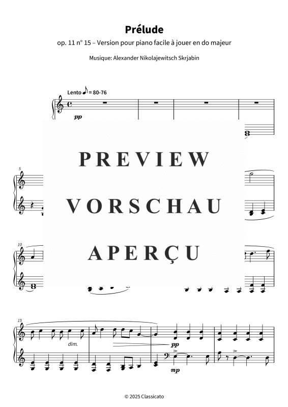 Produktgalerie: Seite 5 von 6 Prélude - op. 11 n° 15 - Version pour piano facile à jouer en do majeur, , Klavier Solo