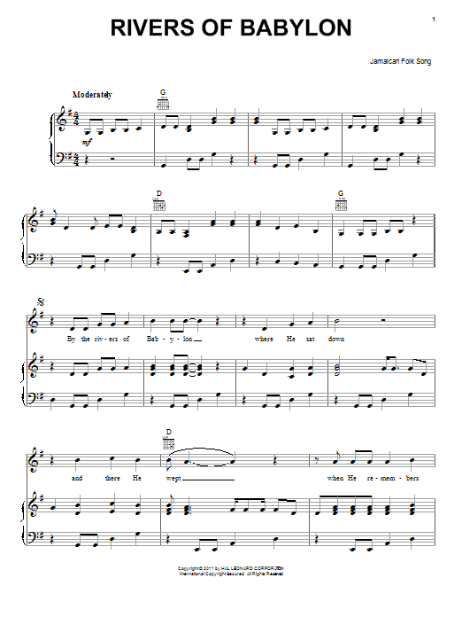 Produktgalerie: Seite 1 von 1 Rivers Of Babylon, Jamaican Folk Song, Gesang, Gitarre, Klavier