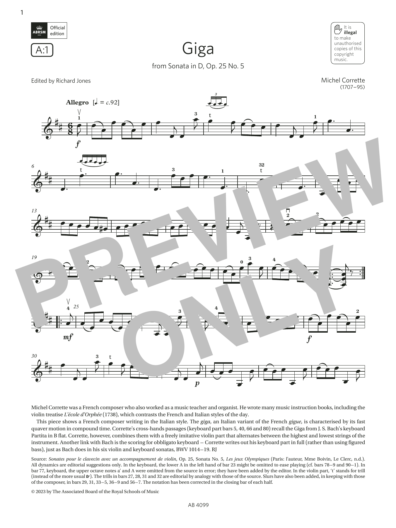 Product gallery: Page 1 of 1 Giga (Grade 5, A1, from the ABRSM Violin Syllabus from 2024), Michel Corrette