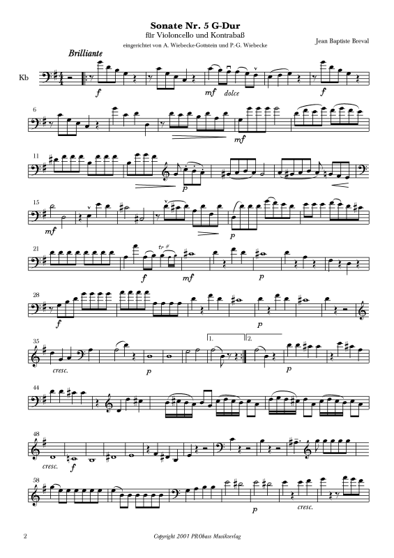 Produktgalerie: Seite 1 von 11 Sonate Nr. 5 G-Dur, , Cello und Kontrabass