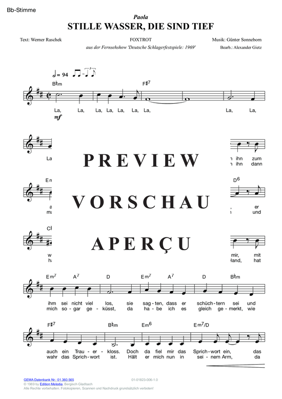 gallery: Stille Wasser, die sind tief , Paola, (melody parts in C/B/E flat)