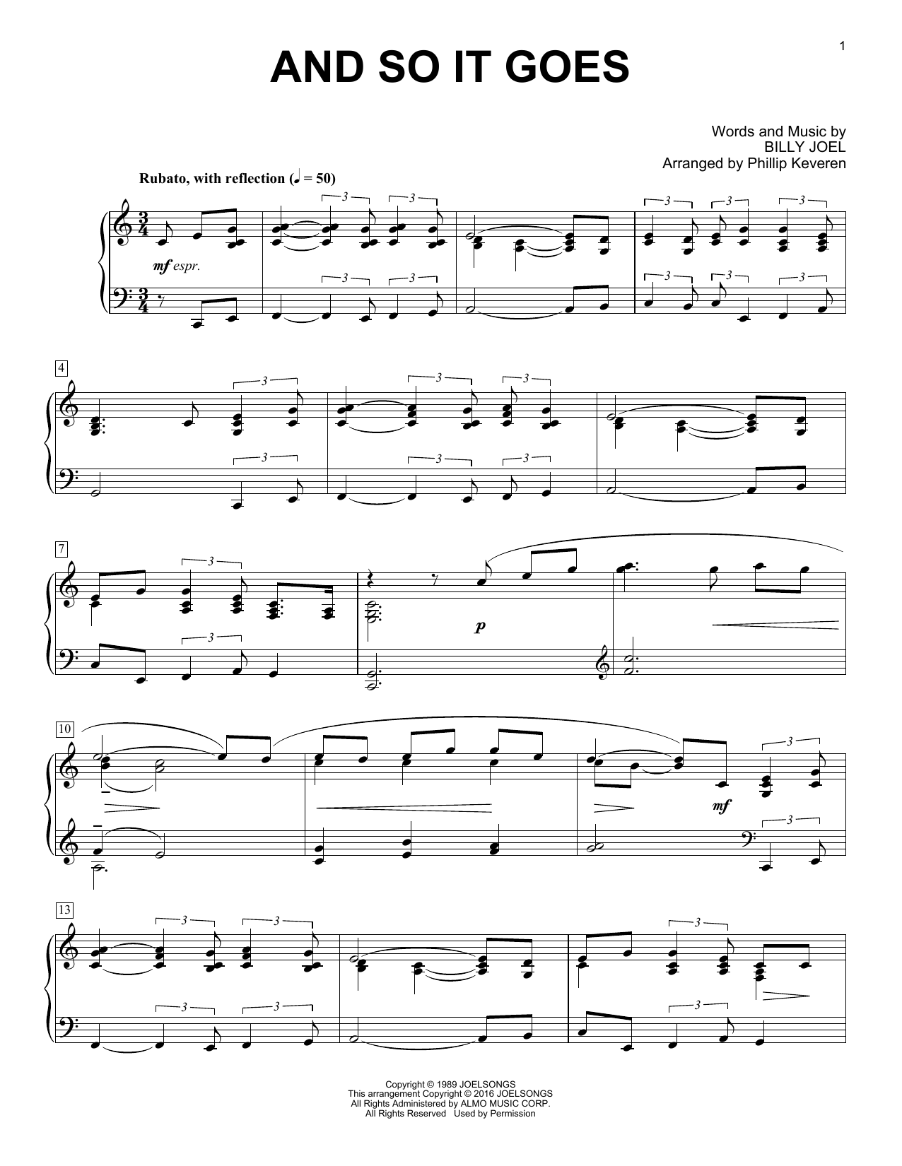 Product gallery: Page 1 of 1 And So It Goes [Classical version] (arr. Phillip Keveren), Billy Joel