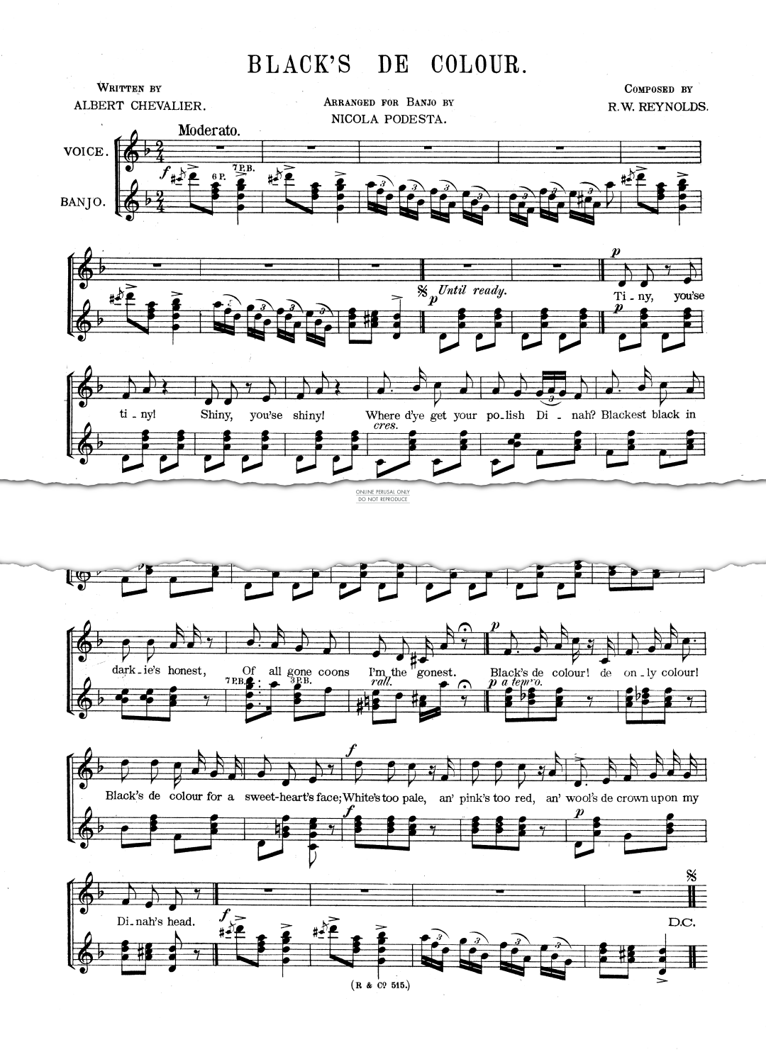 Produktgalerie: Seite 1 von 1 Black's De Colour, R. W. Reynolds, Banjo, Gesang, Klavier