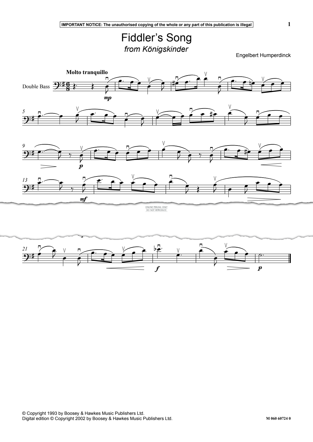 Fiddler’s Song from Konigskinder - Noten von Engelbert Humperdinck ...