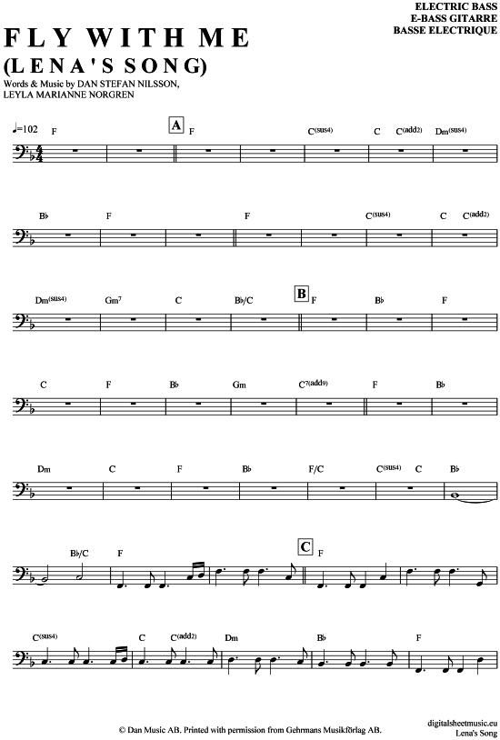 Product gallery: Page 1 of 4 Fly with me (Lenas Song) , Wie im Himmel (Filmmusik), Bass Guitar