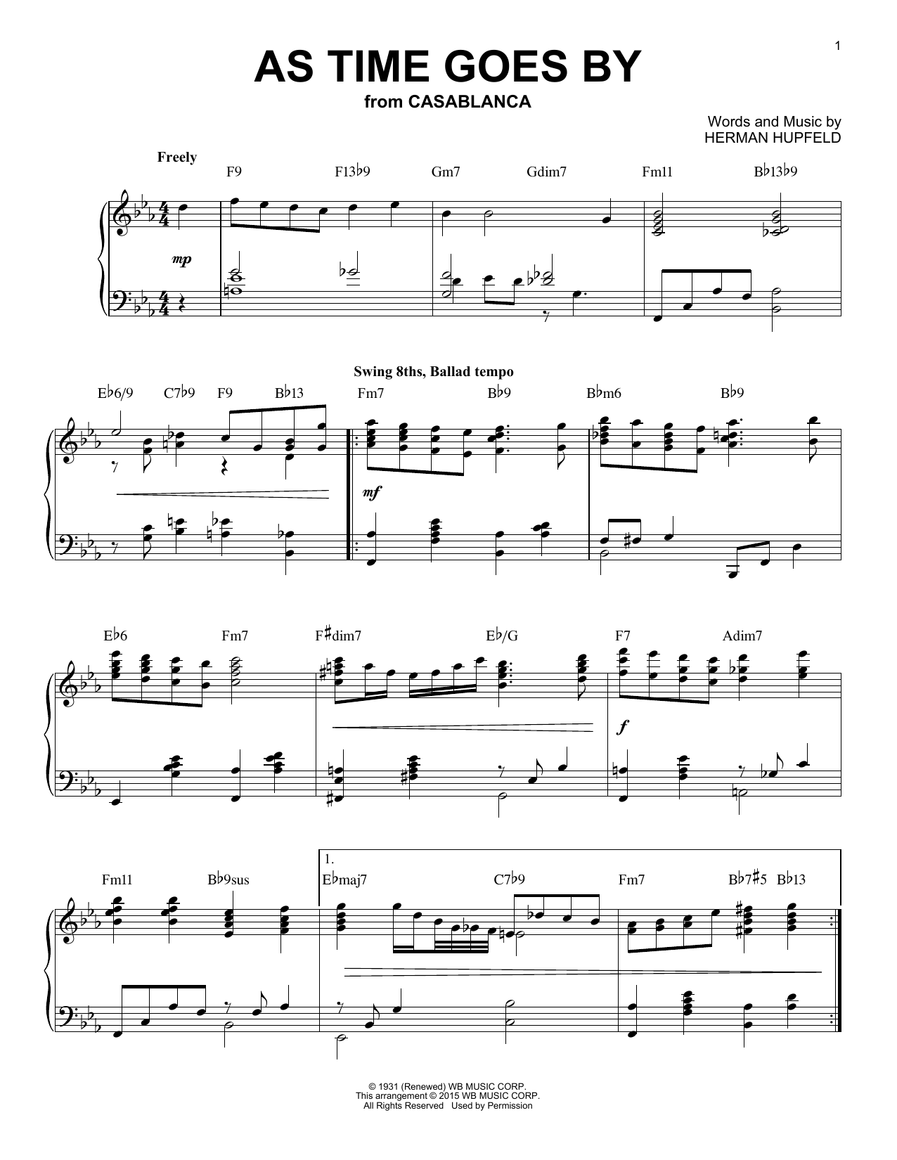 Product gallery: Page 1 of 1 As Time Goes By [Jazz version] (arr. Brent Edstrom), Nilsson