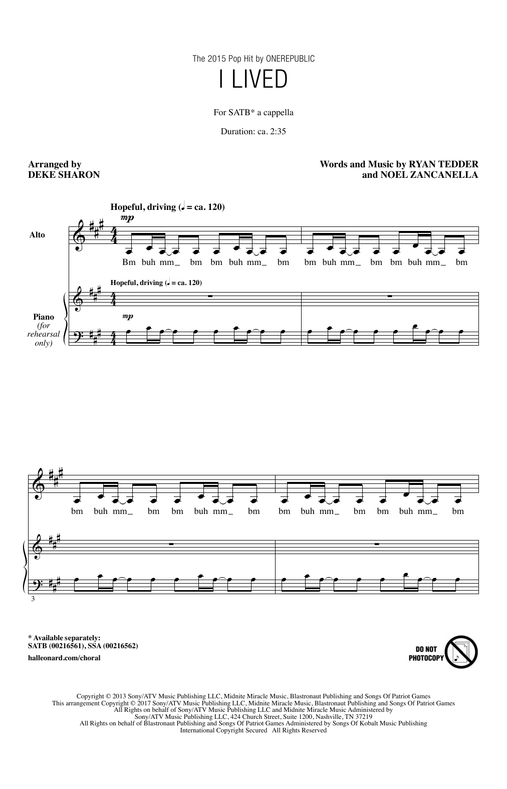 Produktbild zu: I Lived (arr. Deke Sharon)