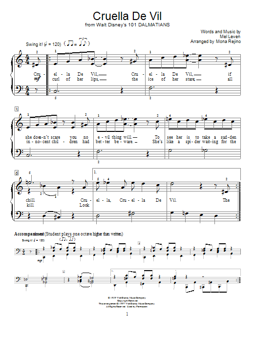 Product picture to: Cruella De Vil (from 101 Dalmations) (arr. Mona Rejino)