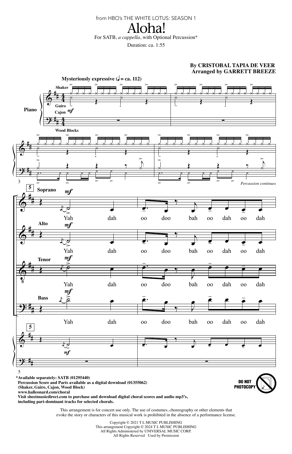 Produktbild zu: Aloha! (arr. Garrett Breeze)