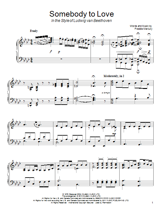 Product gallery: Page 1 of 1 Somebody To Love (in the style of Ludwig van Beethoven), Queen