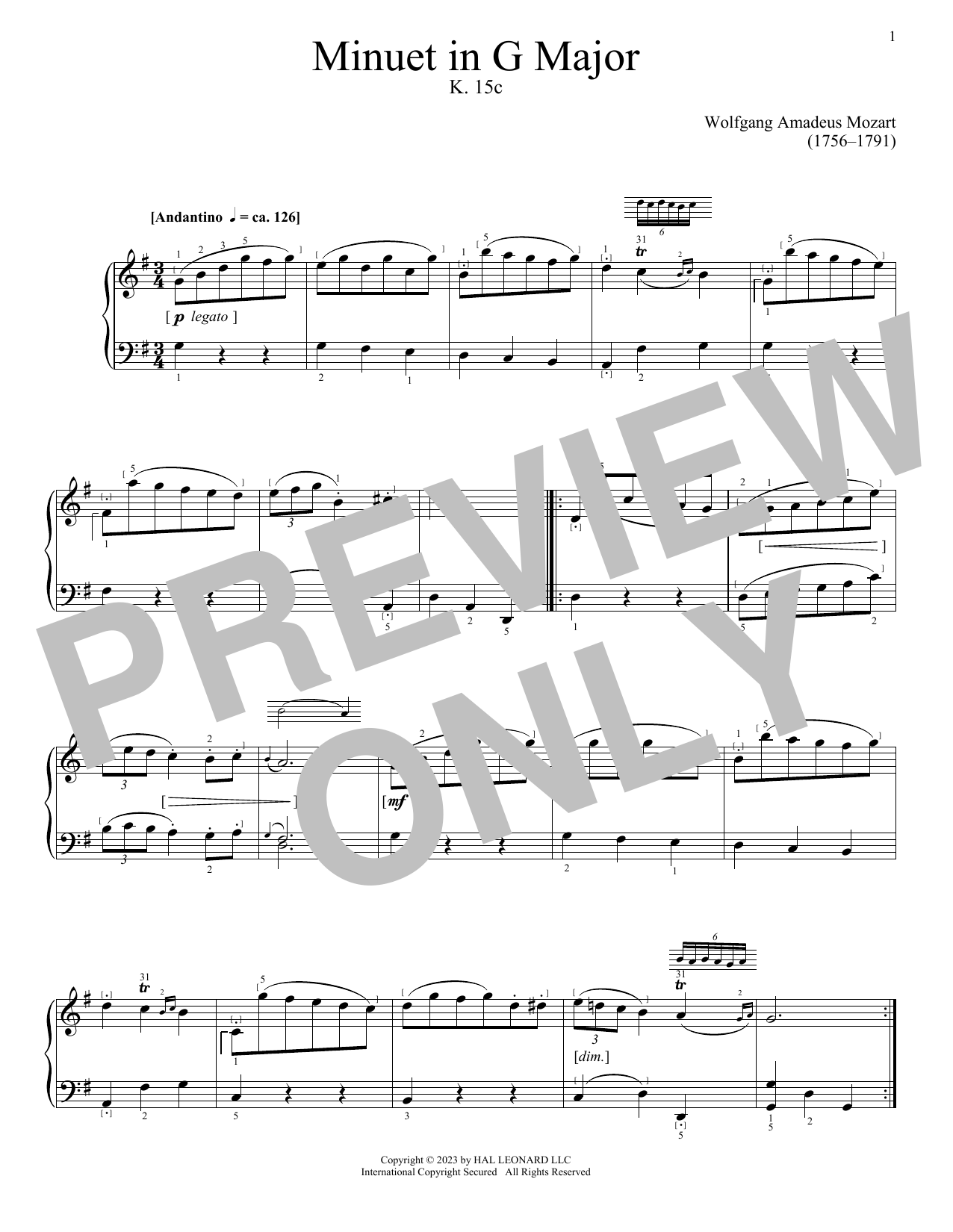 Produktbild zu: Minuet in G Major, K. 15c