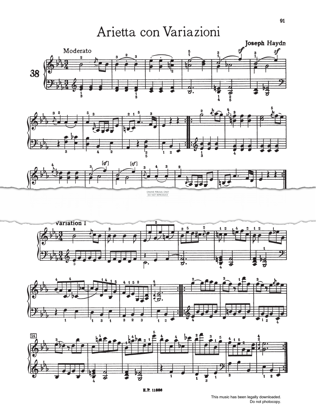 Produktbild zu: Arietta Con Variazioni In Eb Major, Hob. XVII No.3