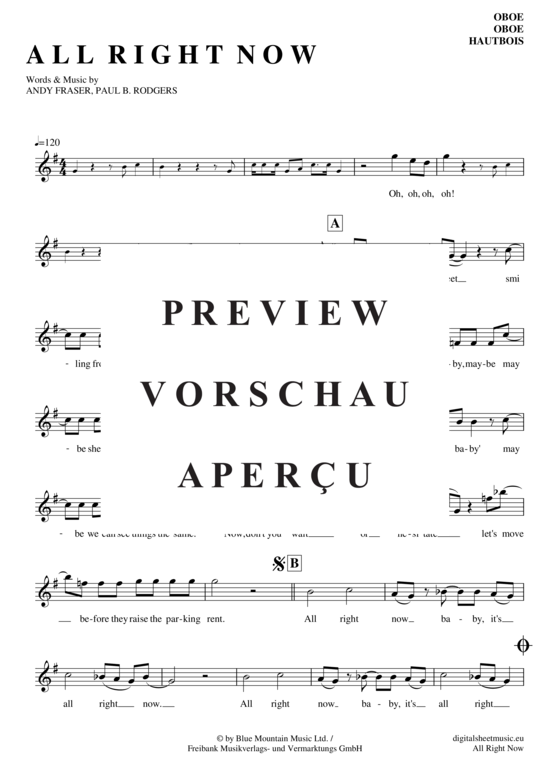 Produktgalerie: Seite 2 von 4 All right now , Free, (Oboe)