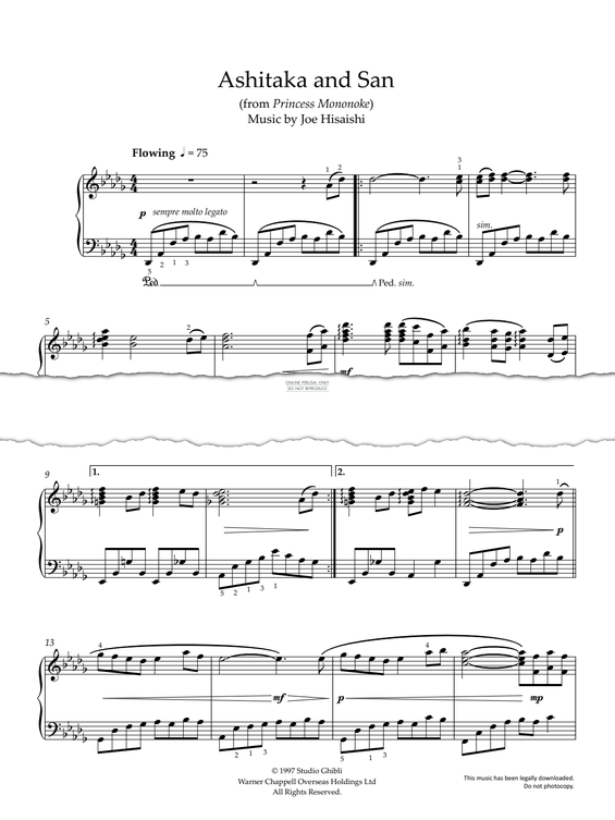 Produktgalerie: Seite 1 von 1 Ashitaka and San (from 'Princess Mononoke'), Joe Hisaishi, Klavier