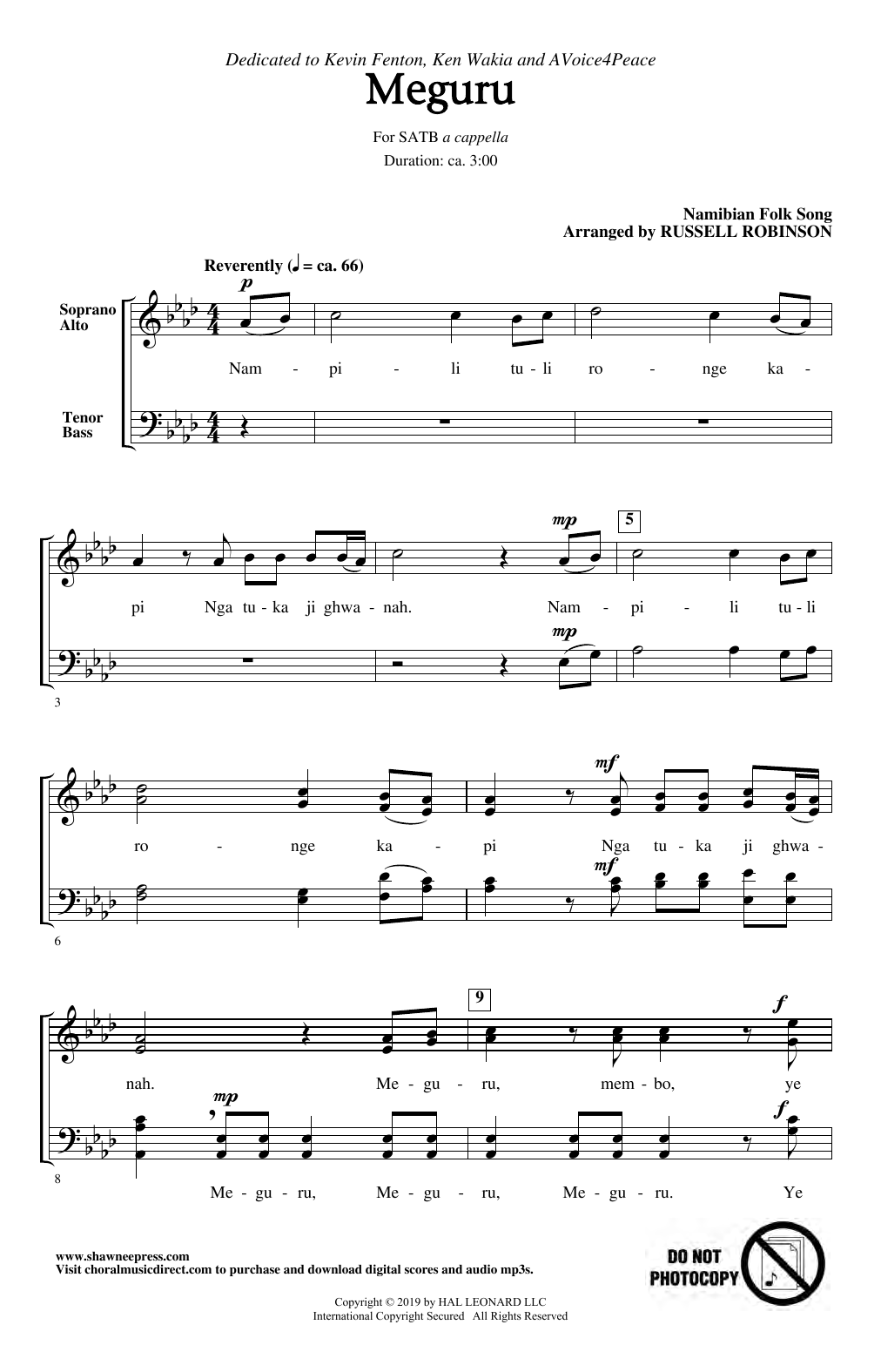 Product picture to: Meguru (arr. Russell Robinson)