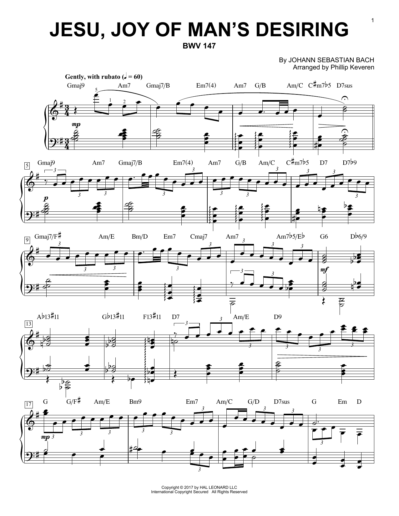 Produktgalerie: Seite 1 von 1 Jesu, Joy Of Man's Desiring, BWV 147 [Jazz version] (arr. Phillip Keveren), Johann Sebastian Bach, Klavier