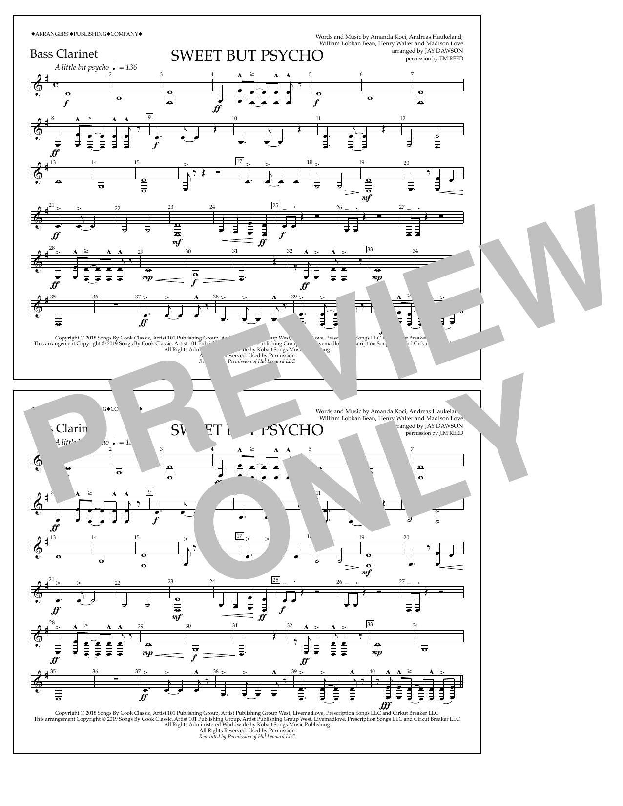 Produktbild zu: Sweet But Psycho (arr. Jay Dawson) - Bass Clarinet