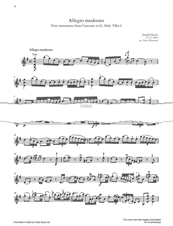 Product gallery: Page 1 of 1 Allegro moderato (1st movt from Concerto in G, Hob. VIIa:4), Joseph Haydn