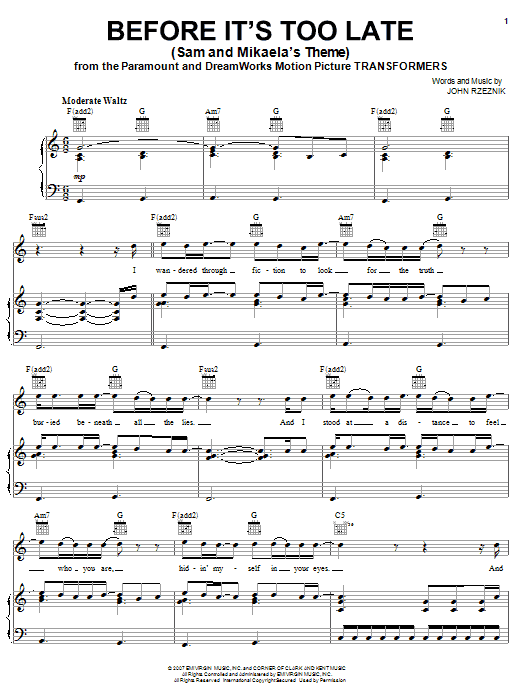 Produktbild zu: Before It's Too Late (Sam And Mikaela's Theme)