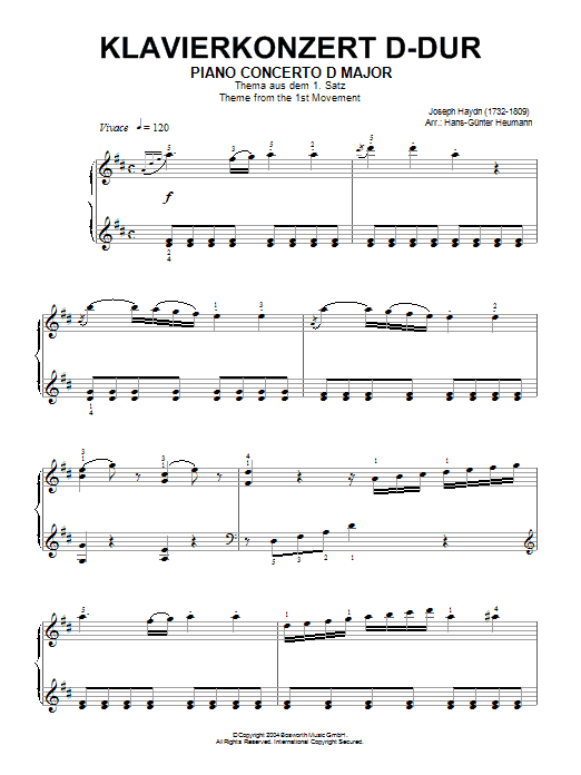 Product gallery: Page 1 of 1 Piano Concerto In D Major, Theme From First Movement, Franz Joseph Haydn