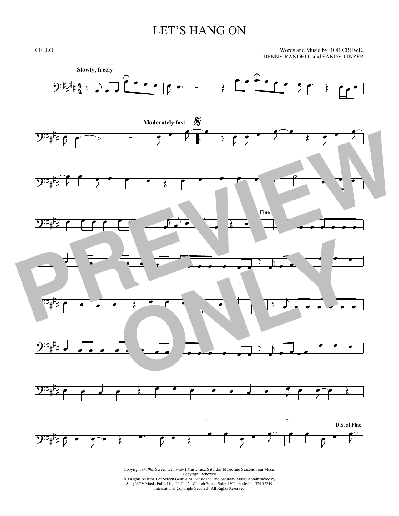Produktgalerie: Seite 1 von 1 Let's Hang On, The 4 Seasons, Violoncello